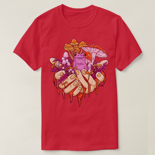 Sapphic Toadstool Frosch Handful Mushroom T-Shirt (Design vorne)