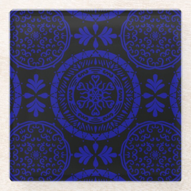 Sapphire and Black Mini Mandala Glasuntersetzer (Vorderseite)