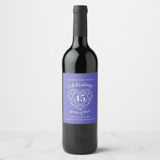 Sapphire anniversaire 45 ans d'amour vin étiquette (Devant)