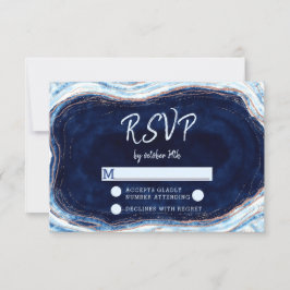 Sapphire Blue Agate Geode Wedding RSVP Response Karte