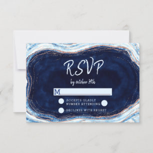 Sapphire Blue Agate Geode Wedding RSVP Response Karte