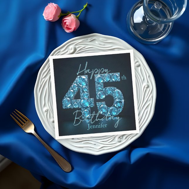 Sapphire Blue and Black Gemstone 45. Geburtstag Serviette (Von Creator hochgeladen)