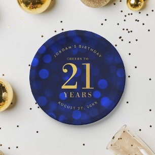 Sapphire Blue Bokeh freut sich auf 21 Jahre Geburt Pappteller