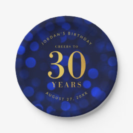 Sapphire Blue Bokeh freut sich auf 30 Jahre Geburt Pappteller