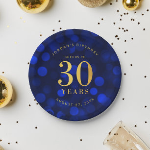 Sapphire Blue Bokeh freut sich auf 30 Jahre Geburt Pappteller