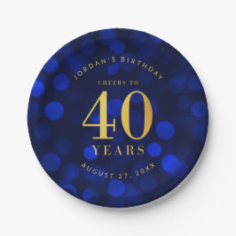 Sapphire Blue Bokeh freut sich auf 40 Jahre Geburt Pappteller