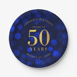 Sapphire Blue Bokeh freut sich auf 50 Jahre Geburt Pappteller