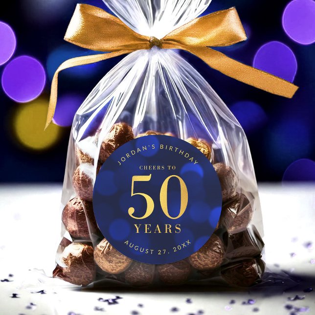 Sapphire Blue Bokeh freut sich auf 50 Jahre Geburt Runder Aufkleber (Von Creator hochgeladen)