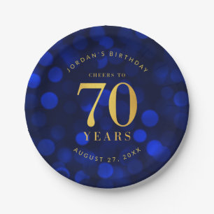 Sapphire Blue Bokeh freut sich auf 70 Jahre Geburt Pappteller