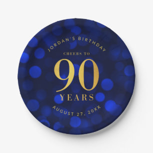 Sapphire Blue Bokeh freut sich auf 90 Jahre Geburt Pappteller