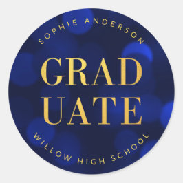 Sapphire Blue Bokeh Imitate Gold Graduate Runder Aufkleber