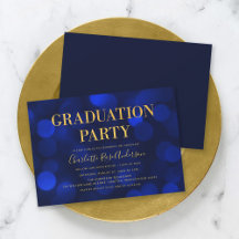 Sapphire Blue Bokeh Imitate Gold Graduation Party