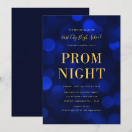 Sapphire Blue Bokeh Lights Gold High School Prom Einladung