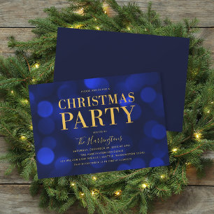 Sapphire Blue Bokeh Lights Gold Weihnachtsfest Par Einladung