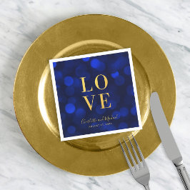 Sapphire Blue Bokeh Lights Imitate Gold Liebe Serviette