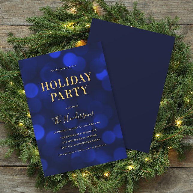 Sapphire Blue Bokeh Lights Imitats Gold Holiday Pa Einladung (Von Creator hochgeladen)