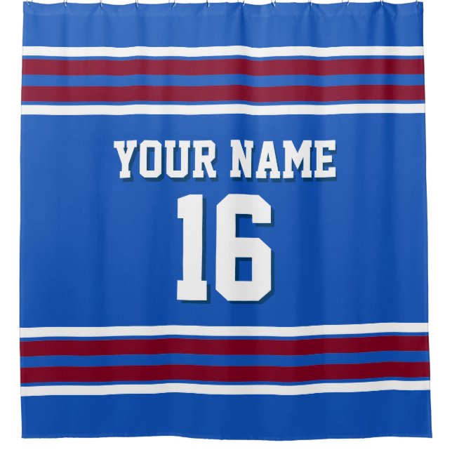 Sapphire Blue Burgundy White Stripes Sports Jersey Duschvorhang (Vorderseite)