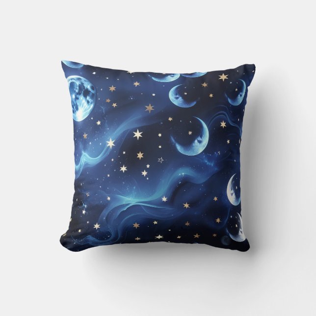 Sapphire Blue Celestial Moon Pillow Kissen (Vorderseite)