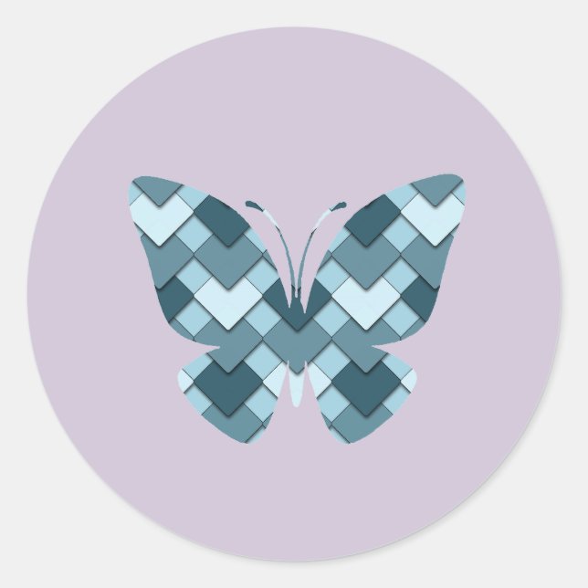 Sapphire Blue Diamond Harlequin Schmetterling Runder Aufkleber (Vorderseite)