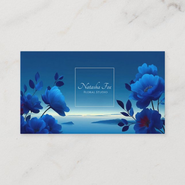 Sapphire Blue Floral Modern Geometric Ocean Visitenkarte (Vorderseite)