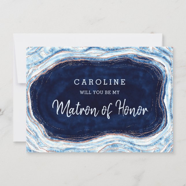Sapphire Blue Geode Matron of Honor Vorschlag Card (Vorderseite)