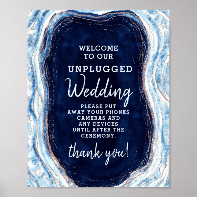 Sapphire Blue Geode Unplugged Wedding Table Sign Poster (Vorne)