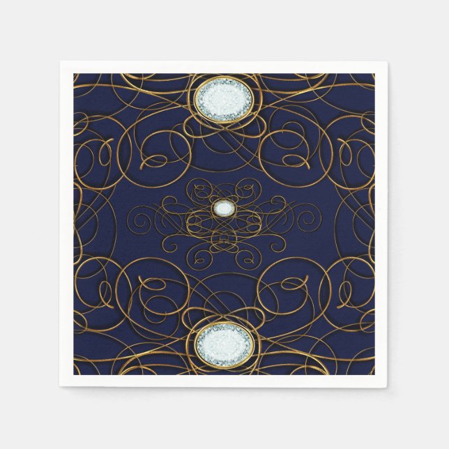 Sapphire Blue & Gold Diamond Jubiläum Party Serviette (Vorderseite)