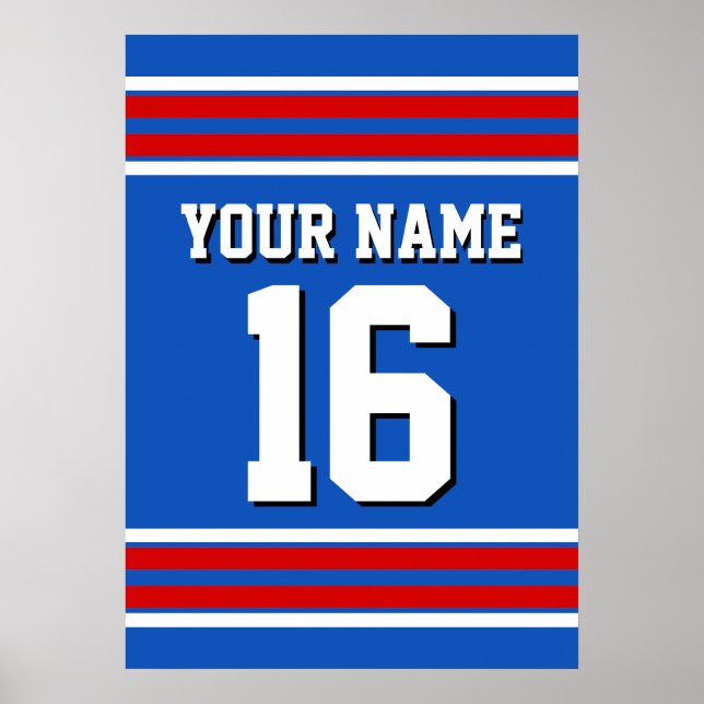 Sapphire Blue mit Red White Stripes Team Jersey Poster (Vorne)
