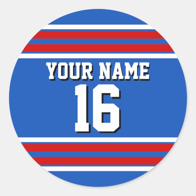 Sapphire Blue mit Red White Stripes Team Jersey Runder Aufkleber (Vorderseite)