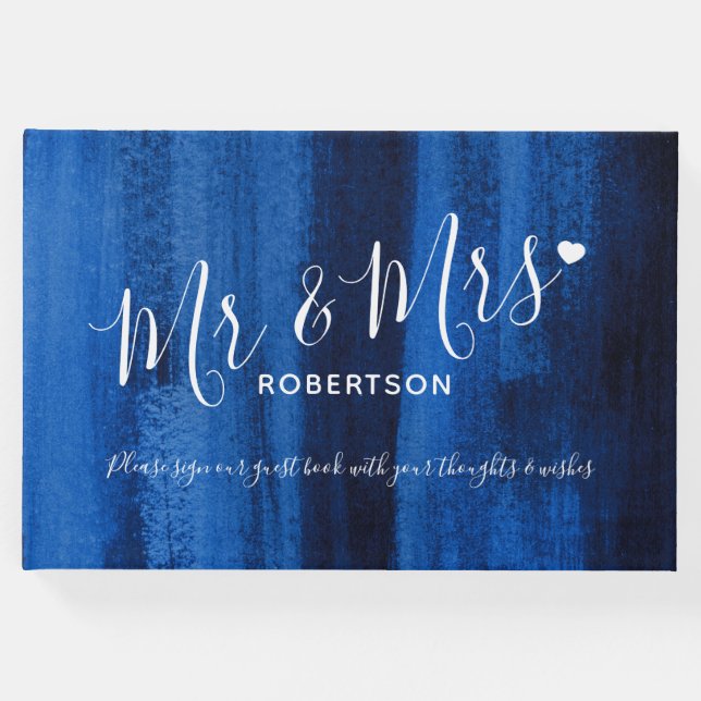 Sapphire Blue Moderne Kunst maßgeschneiderte Hochz Gästebuch (Vorderseite)