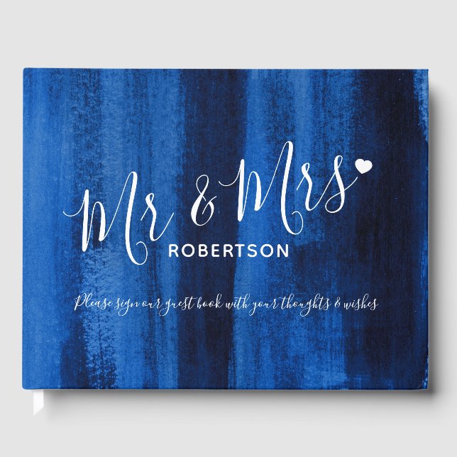 Sapphire Blue Moderne Kunst maßgeschneiderte Hochz Gästebuch (Vorderseite)