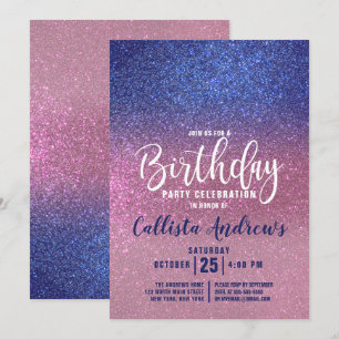 Sapphire Blue Pink Triple Glitzer Ombre Birthday Einladung