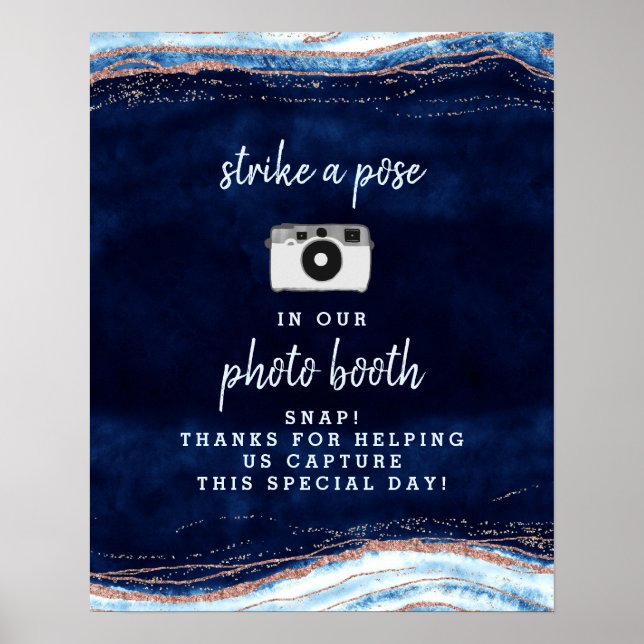 Sapphire Blue Rose Gold Foto Stand Hochzeitssing Poster (Vorne)