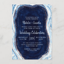 Sapphire Blue Rose Gold Geode Agate Marble Wedding