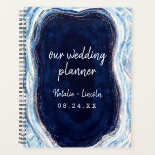 Sapphire Blue Rose Gold Geode Agate Mariage Plans