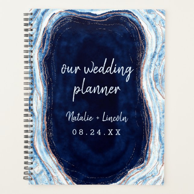 Sapphire Blue Rose Gold Geode Agate Mariage Plans (Devant)