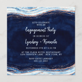Sapphire Blue Rose Gold Geode Engagement Party Einladung