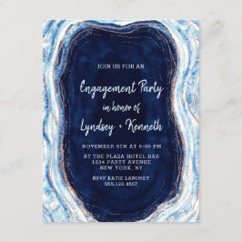 Sapphire Blue Rose Gold Geode Engagement Party Einladung