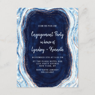 Sapphire Blue Rose Gold Geode Engagement Party Einladung