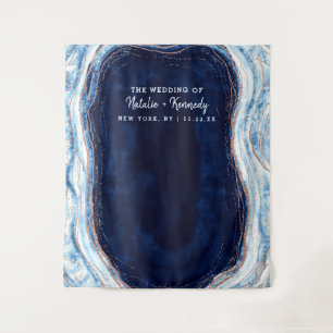 Sapphire Blue Rose Gold Geode Foto Stand Hintergru Wandteppich