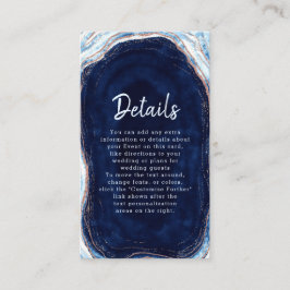 Sapphire Blue Rose Gold Geode Rock Wedding Details Begleitkarte