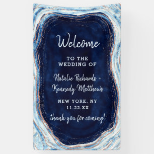 Sapphire Blue Rose Gold Geode Rock Wedding Willkom Banner