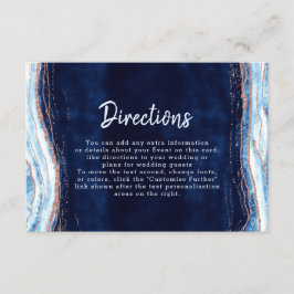 Sapphire Blue Rose Gold Geode Wedding Directors Begleitkarte