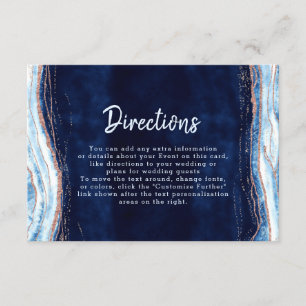 Sapphire Blue Rose Gold Geode Wedding Directors Begleitkarte