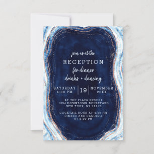 Sapphire Blue Rose Gold Geode Wedding Reception Einladung