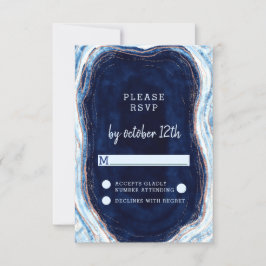 Sapphire Blue Rose Gold Geode Wedding RSVP Antwort