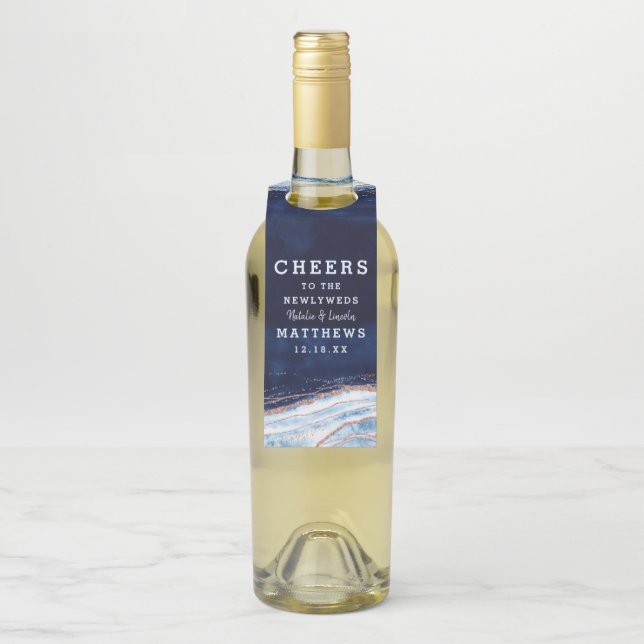 Sapphire Blue Rose Gold Wedding Cheers & Vielen Da Flaschenanhänger (Auf Flasche)
