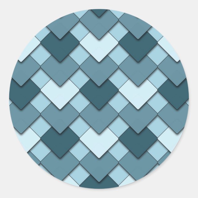 Sapphire Blue Square und Diamond Harlequin Pattern Runder Aufkleber (Vorderseite)