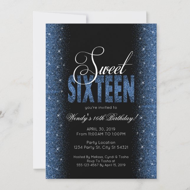 Sapphire Blue Sweet 16 Invitations (Devant)