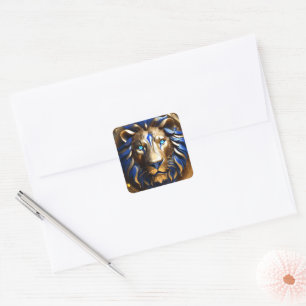 Sapphire Blue und Gold Lion, Quadratischer Aufkleber